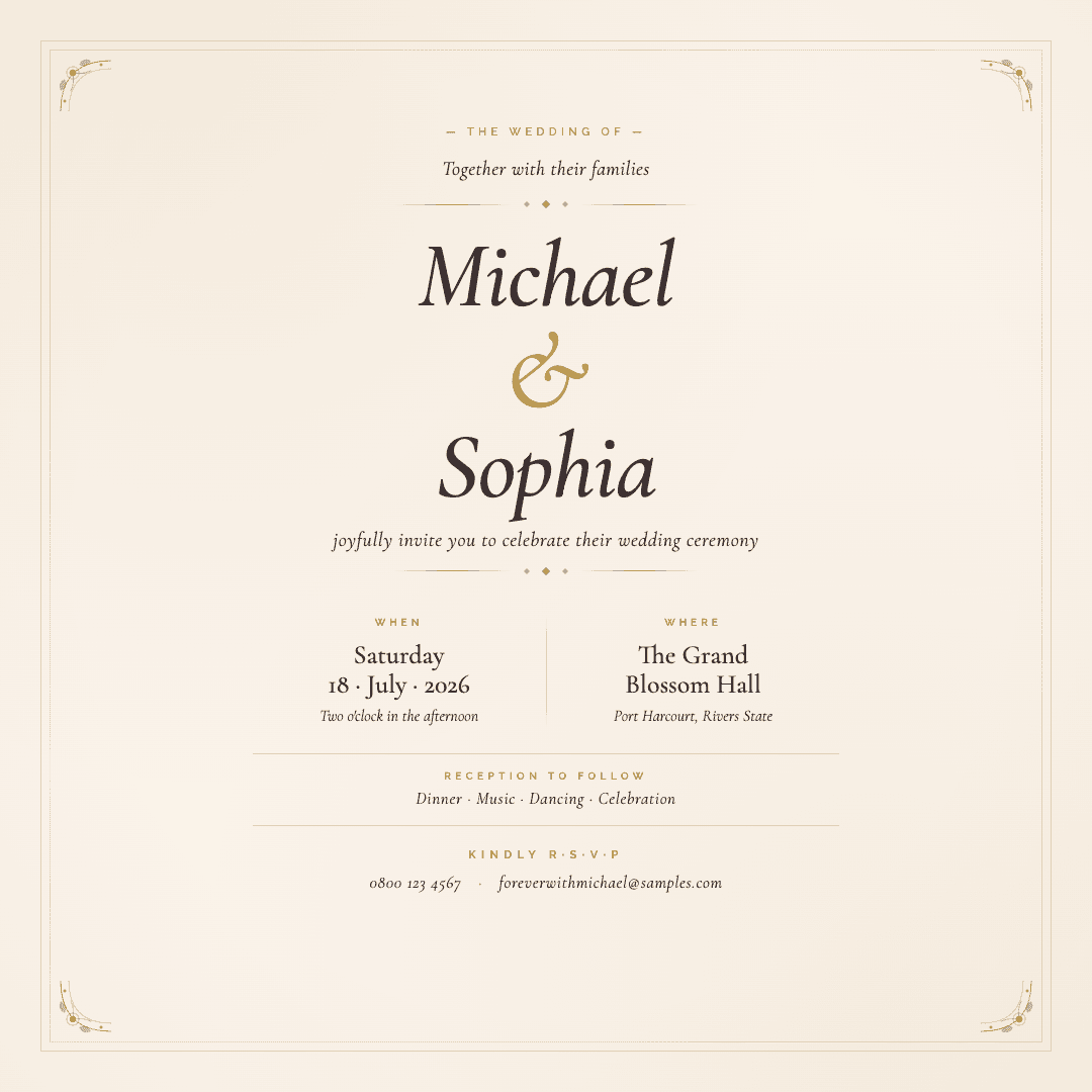 Elegant wedding invite for Michael & Sophia